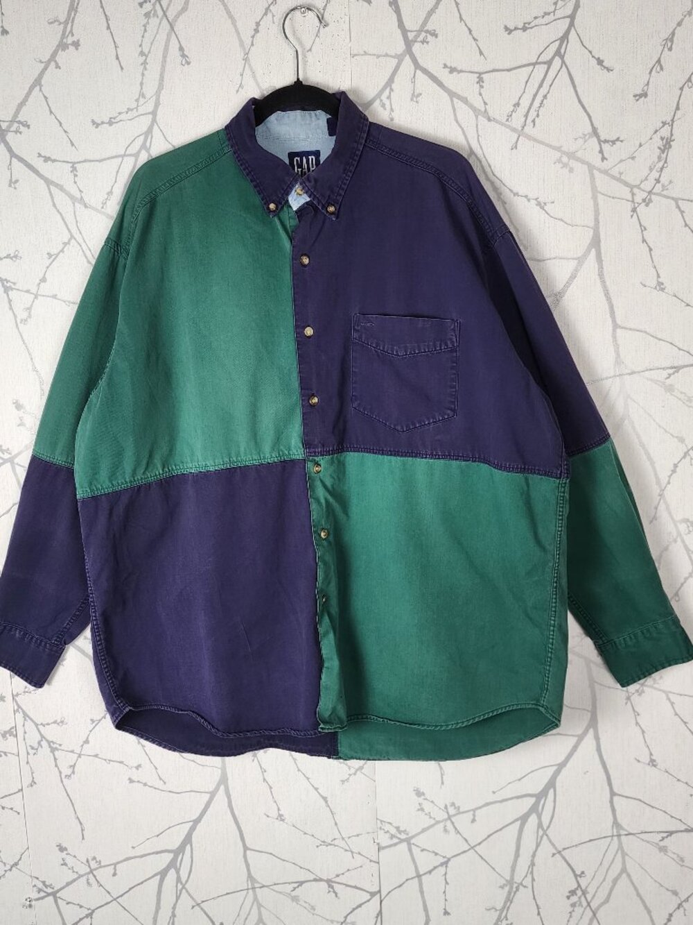GAP VTG Retro Colorblock Cotton Button Down Shirt - Picture 2 of 5